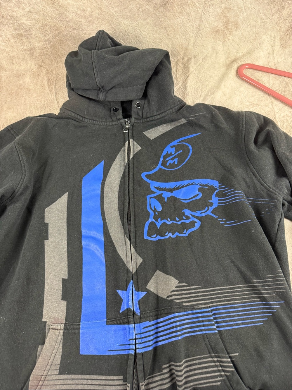 Metal Mulisha Black Zip Hoodie with Blue Skull Graphic XL